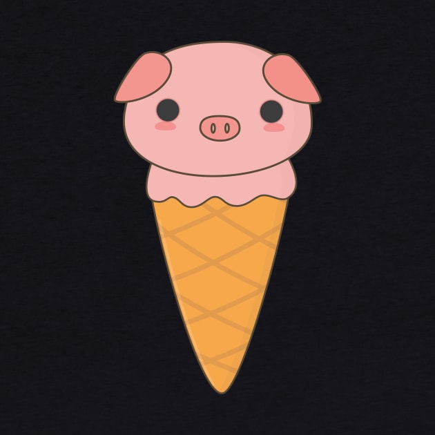 Kawaii Cute Pig Ice Cream Cone T-Shirt by happinessinatee